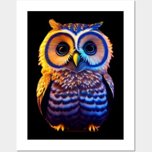 little owl at night Posters and Art